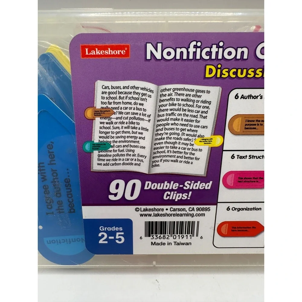 Lakeshore Nonfiction Close Reading Discussion Clips Set of 90 Double Sided Clips